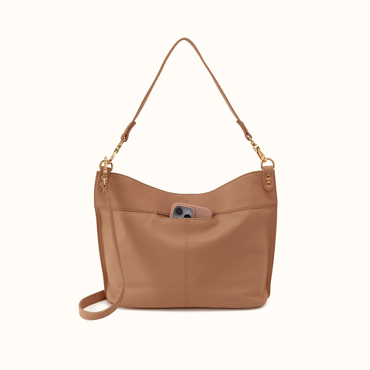 Pier Shoulder Bag In Pebbled Leather - Timber Brown