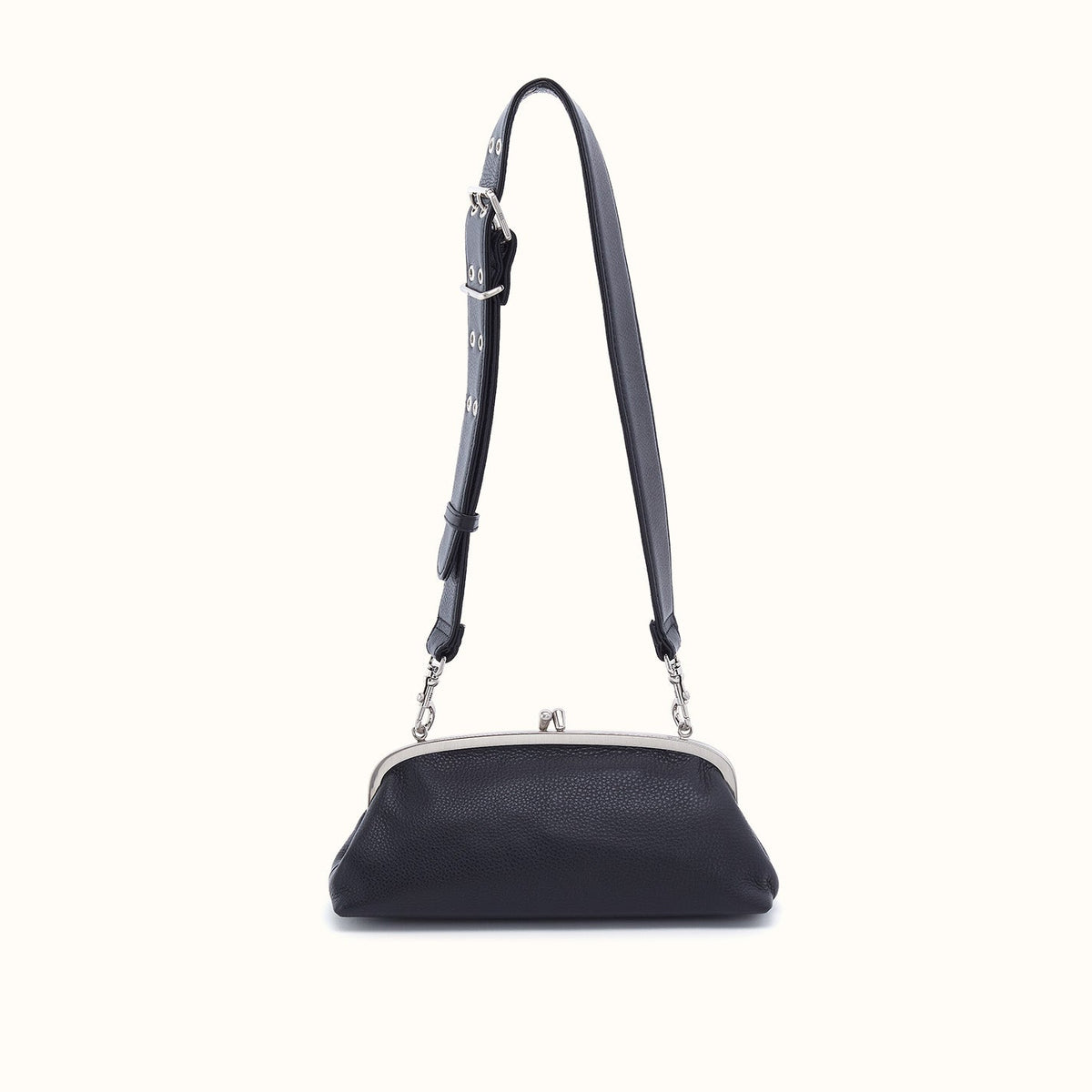 Alba Frame Small Shoulder Bag In Pebbled Leather - Black