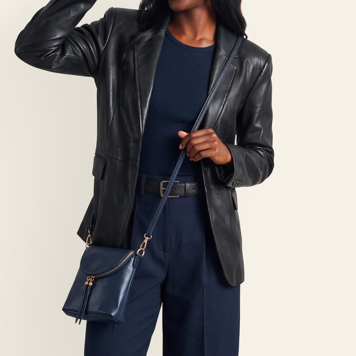 Fern Duo Crossbody In Pebbled Leather - Ink Navy