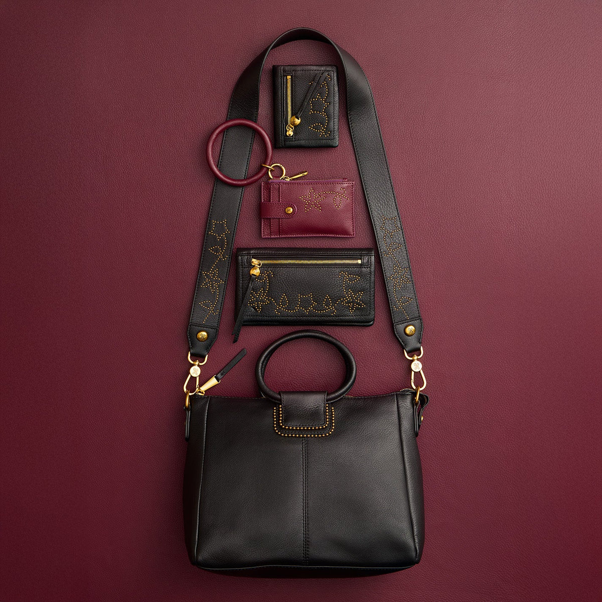 Ring Credit Card Wristlet in Pebbled Leather - Mulberry Glaze