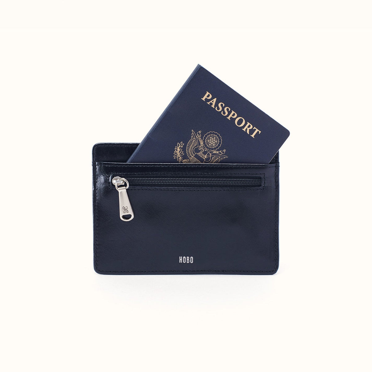 Euro Slide Card Case In Polished Leather - Ink Navy