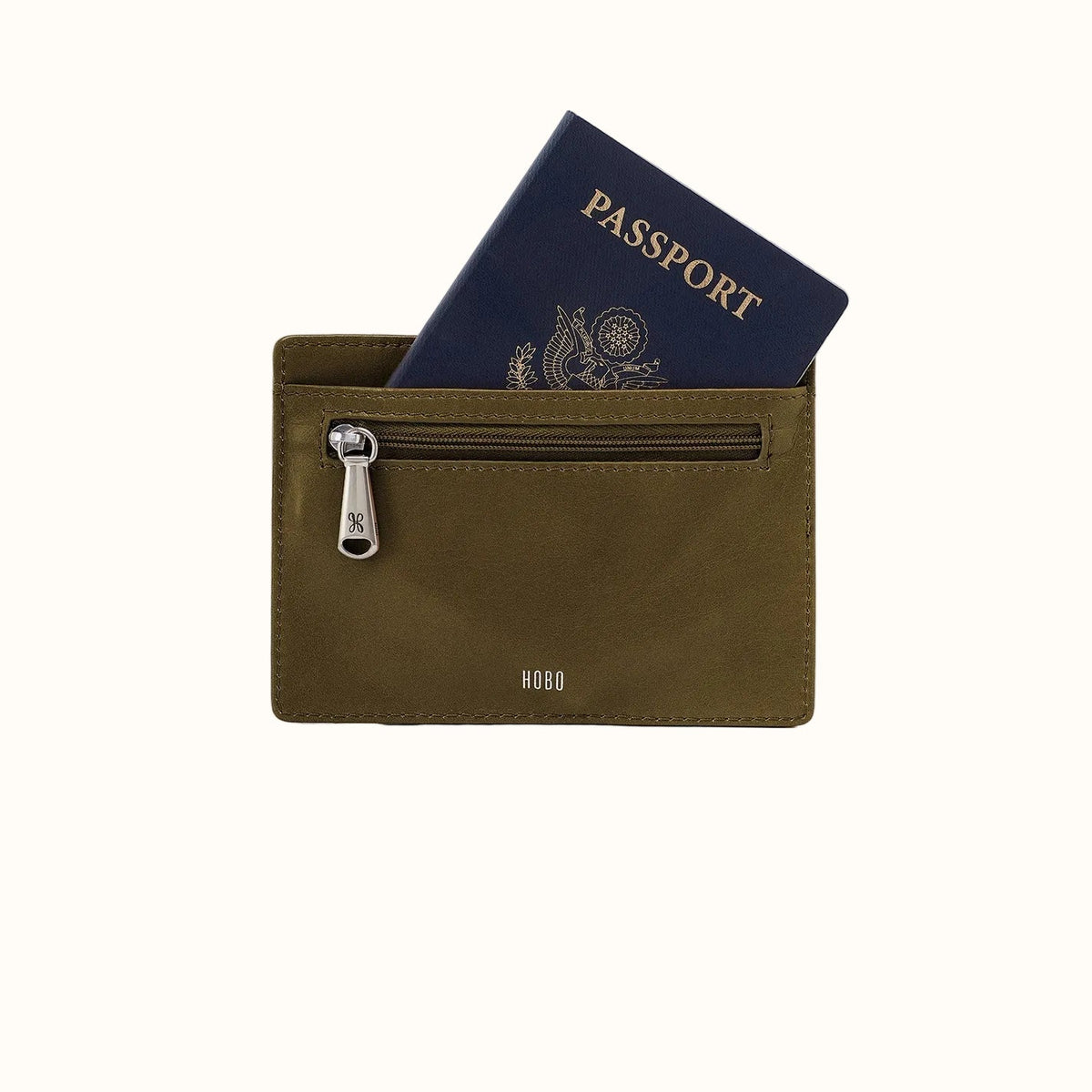 Euro Slide Card Case In Polished Leather - Olive Veil