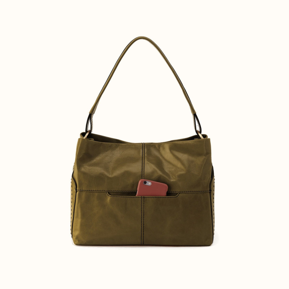 Seneca Shoulder Bag In Polished Leather - Olive Veil