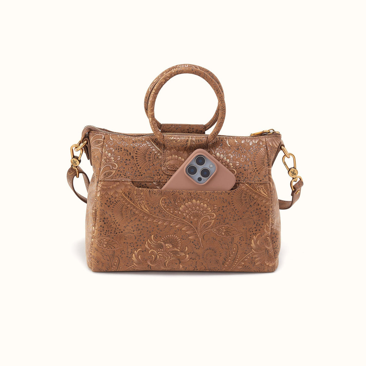 Sheila Medium Satchel In Printed Leather - Mink Folklore