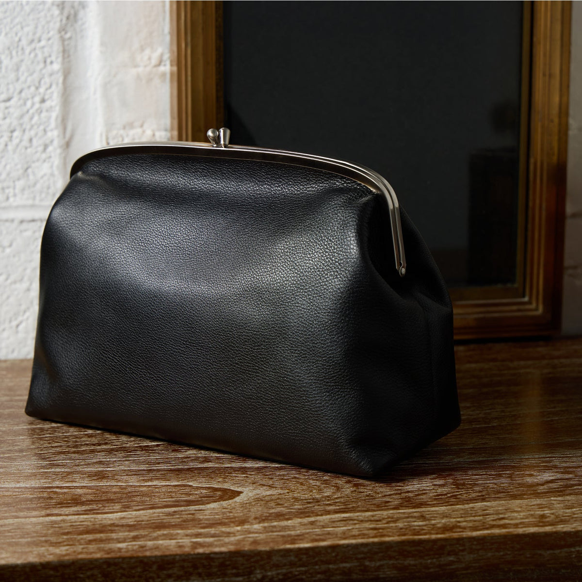 Alba Frame Large Shoulder Bag In Pebbled Leather - Black