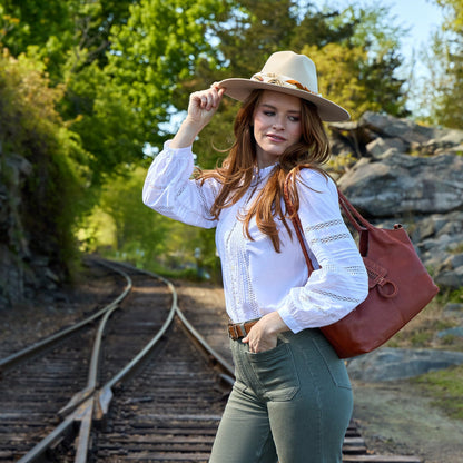 Foundery Small Tote In Washed Leather - Kindling Brown