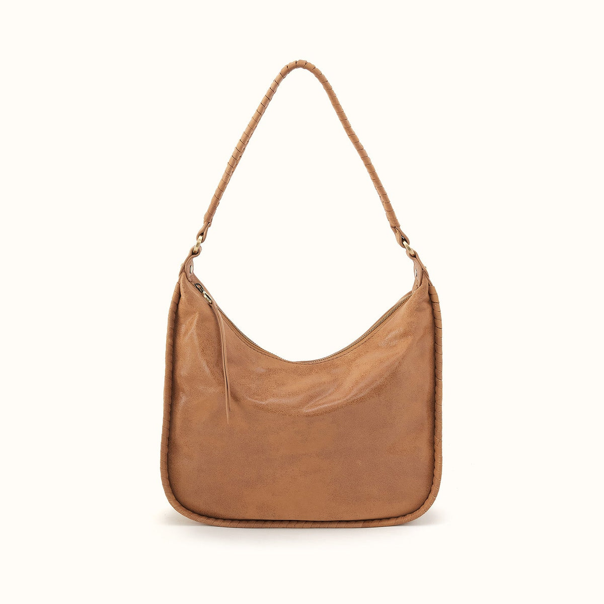 Mia Crescent Large Hobo In Buffed Leather - Whiskey