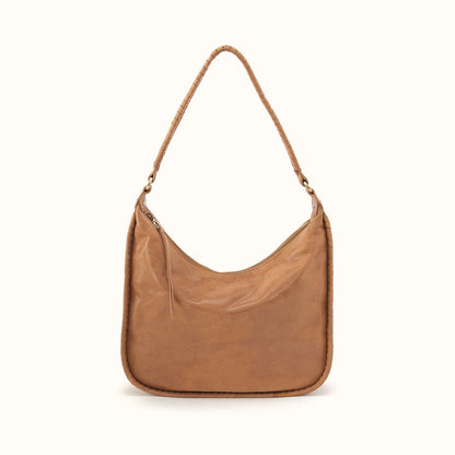 Mia Crescent Large Hobo In Buffed Leather - Whiskey