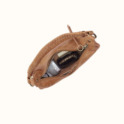 Mia Crescent Small Hobo In Buffed Leather - Whiskey