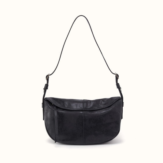 Contour Shoulder Crossbody In Buffed Leather - Black
