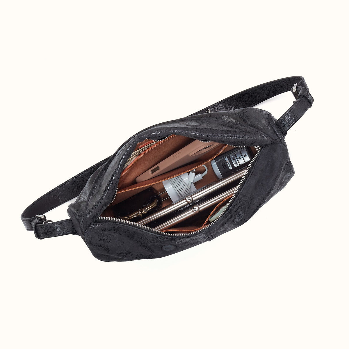 Contour Shoulder Crossbody In Buffed Leather - Black