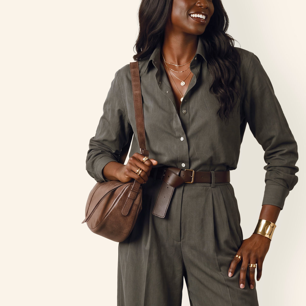 Contour Shoulder Crossbody In Buffed Leather - Mocha