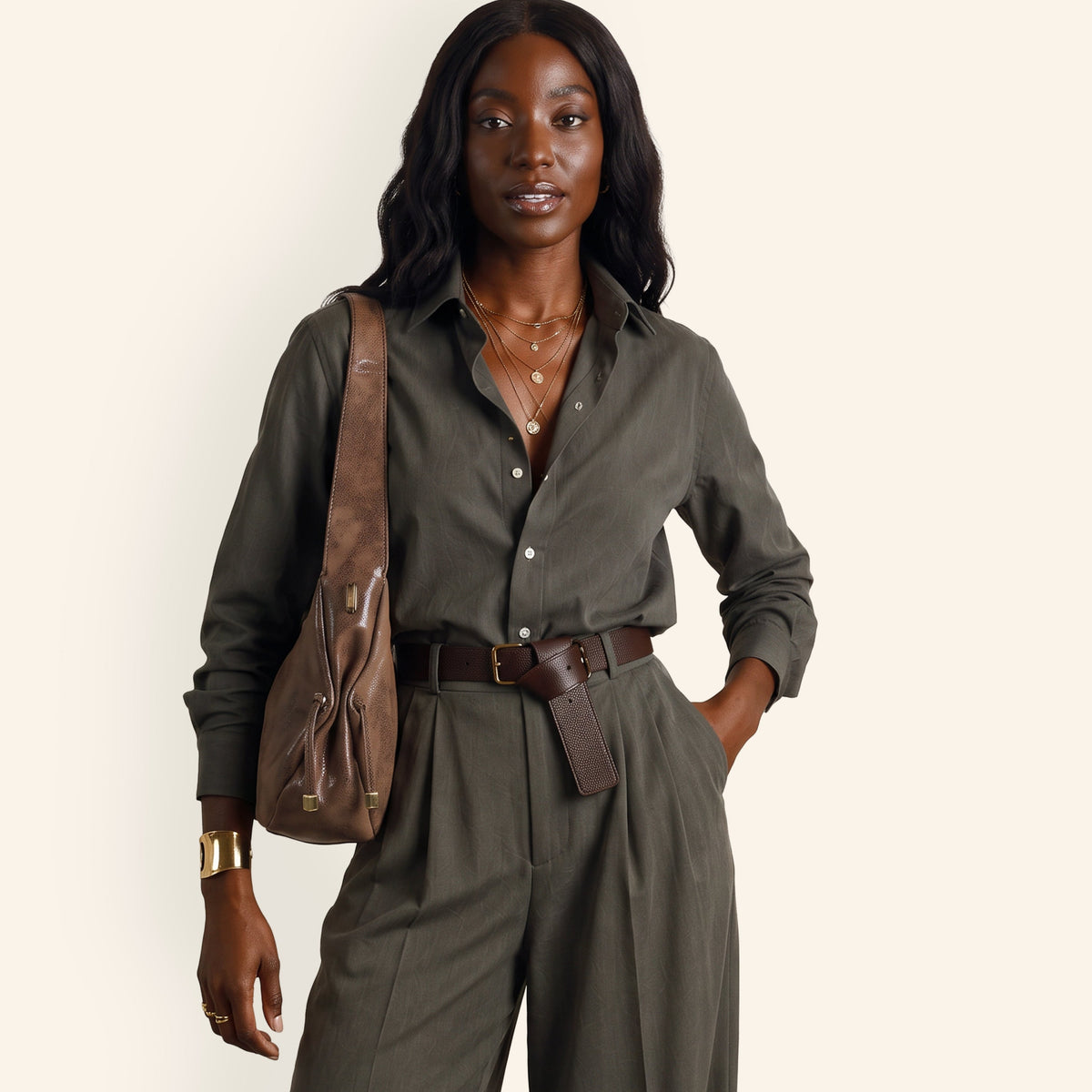 Kori Hobo Shoulder In Buffed Leather - Mocha