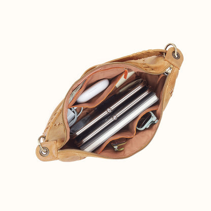 Opal Shoulder In Buffed Leather - Whiskey