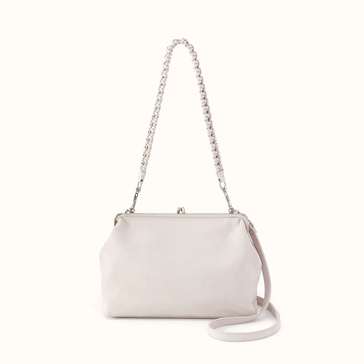 Alba Frame Large Shoulder Bag in Buffed Leather - Stone
