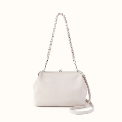 Alba Frame Large Shoulder Bag in Buffed Leather - Stone