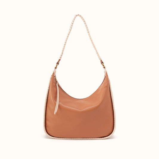 Mia Crescent Large Hobo in Smooth Leather - Warm Cashew