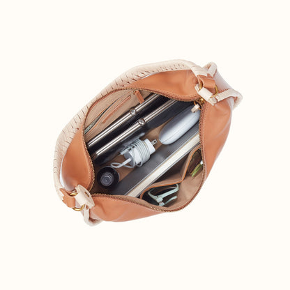 Mia Crescent Large Hobo in Smooth Leather - Warm Cashew