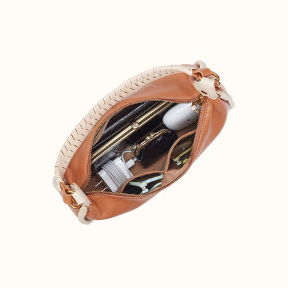 Mia Crescent Hobo in Smooth Leather - Warm Cashew