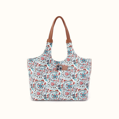 La Jolla Tote in Cotton Canvas - Batik Blooms Canvas