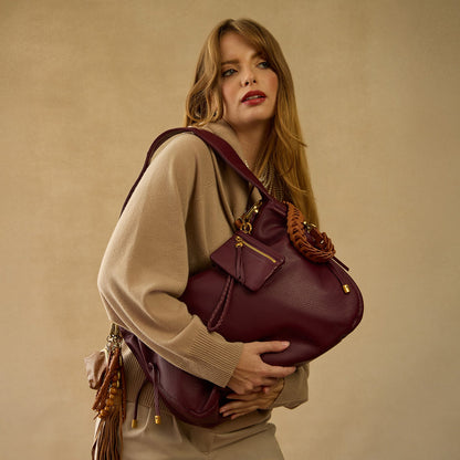Kori Hobo in Pebbled Leather - Mulberry Glaze