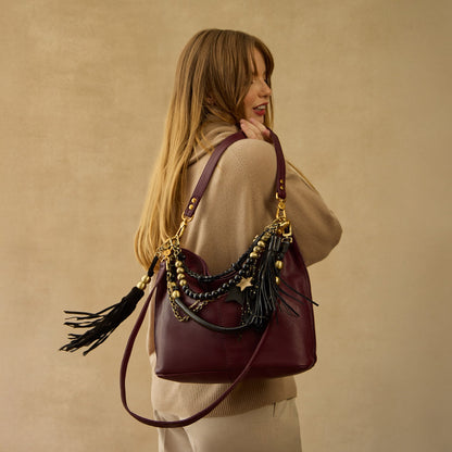 Taos Bead Swag In Pebbled Leather - Black