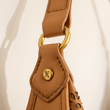 Mia Crescent Hobo in Sun-Perf Leather - Canyon Petal