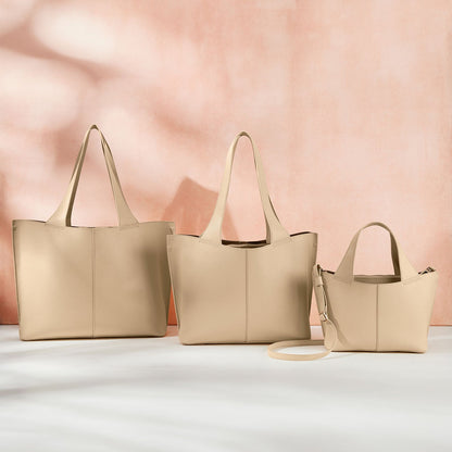 Vida Tote In Micro Pebbled Leather - Almond
