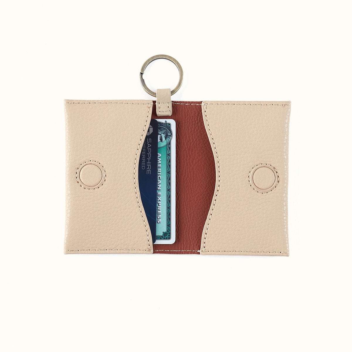 Vida Card Case In Micro Pebbled Leather - Almond
