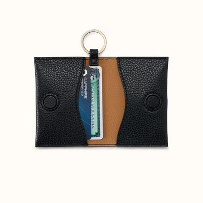 Vida Card Case In Micro Pebbled Leather - Black