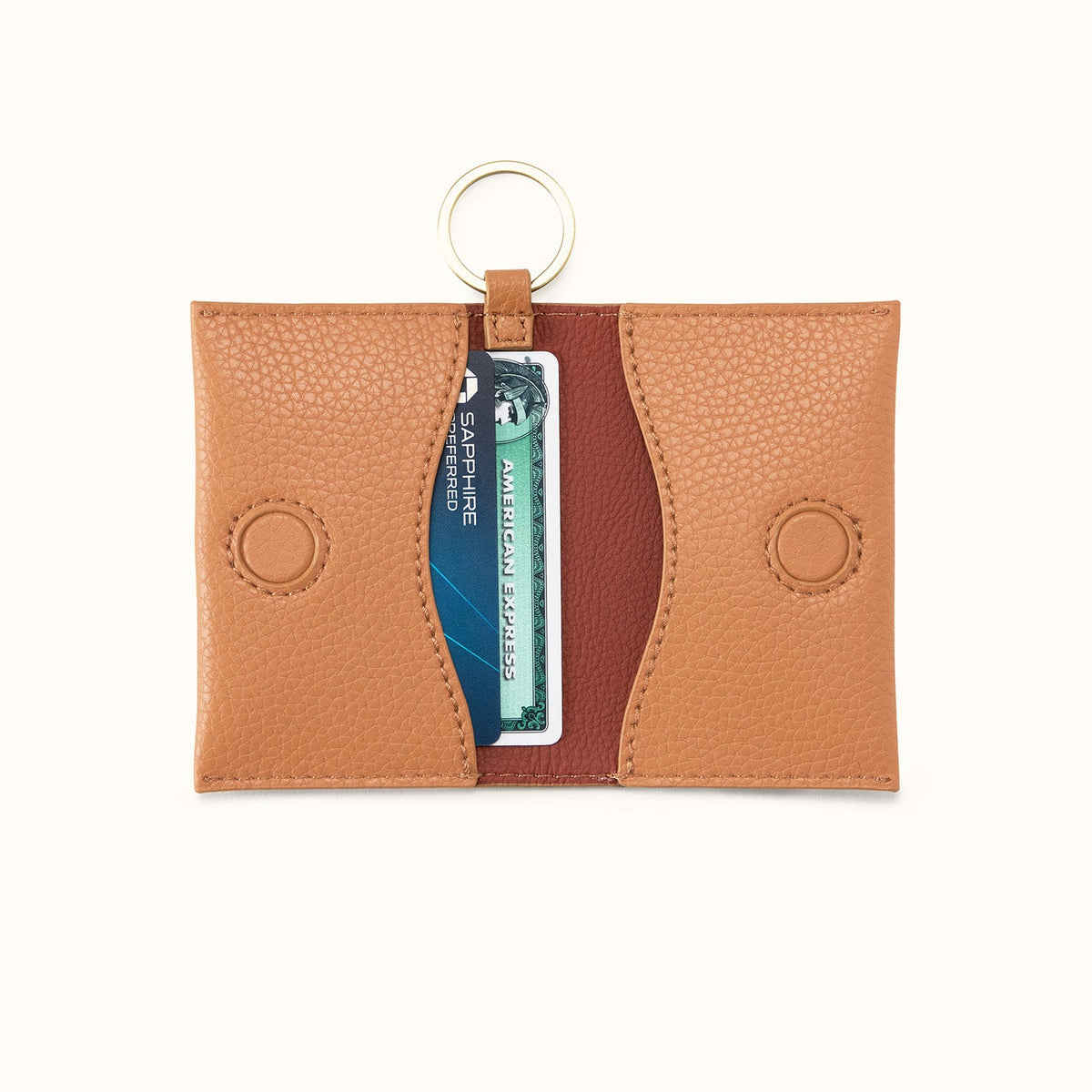 Vida Card Case In Micro Pebbled Leather - Biscuit