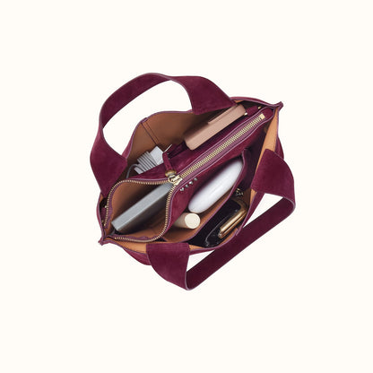 Vida Small Tote In Suede Leather - Port