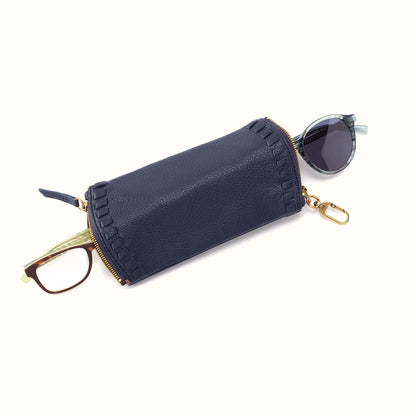 Spark Double Eyeglass Case In Pebbled Leather - Ink Navy