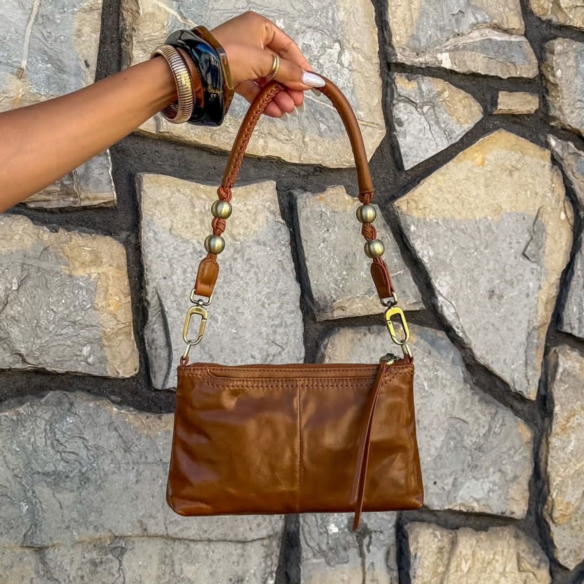 Tamborine Strap In Polished Leather - Truffle