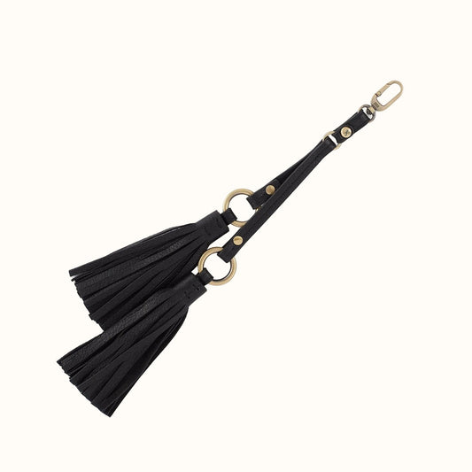 Ring Tassel Swag In Pebbled Leather - Black