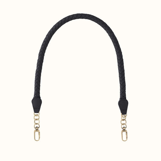 Skinny Braid Strap In Pebbled Leather - Black
