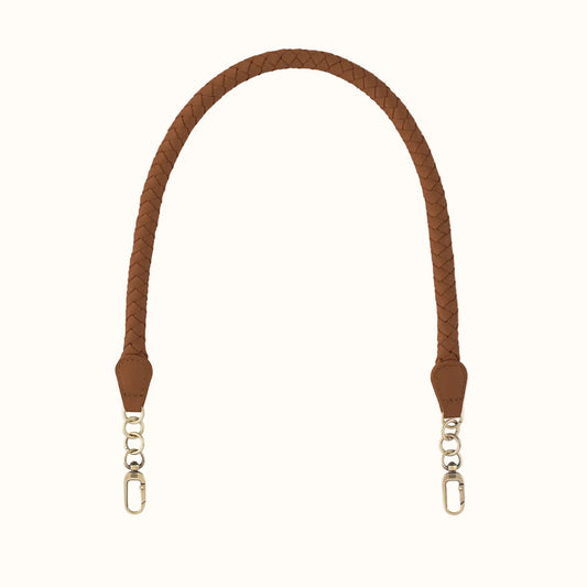 Skinny Braid Strap In Pebbled Leather - Timber Brown