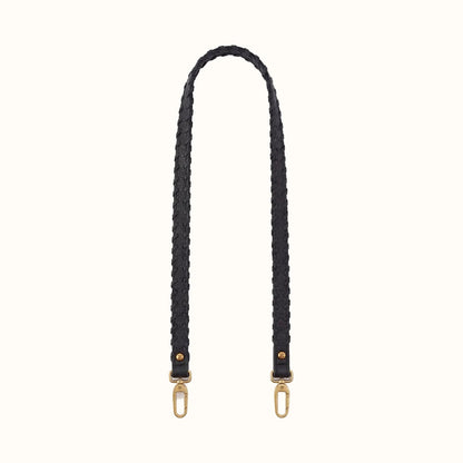 Thin Braided Strap In Pebbled Leather - Black