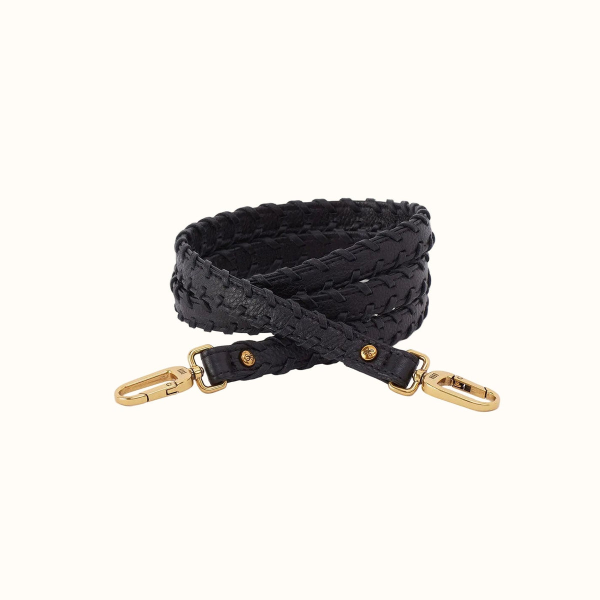 Thin Braided Strap In Pebbled Leather - Black