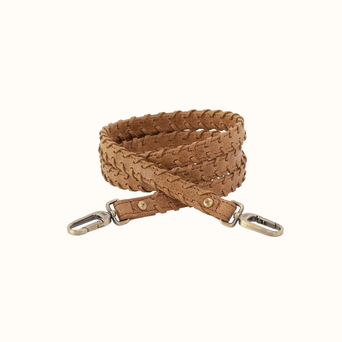 Thin Braided Strap In Buffed Leather - Whiskey