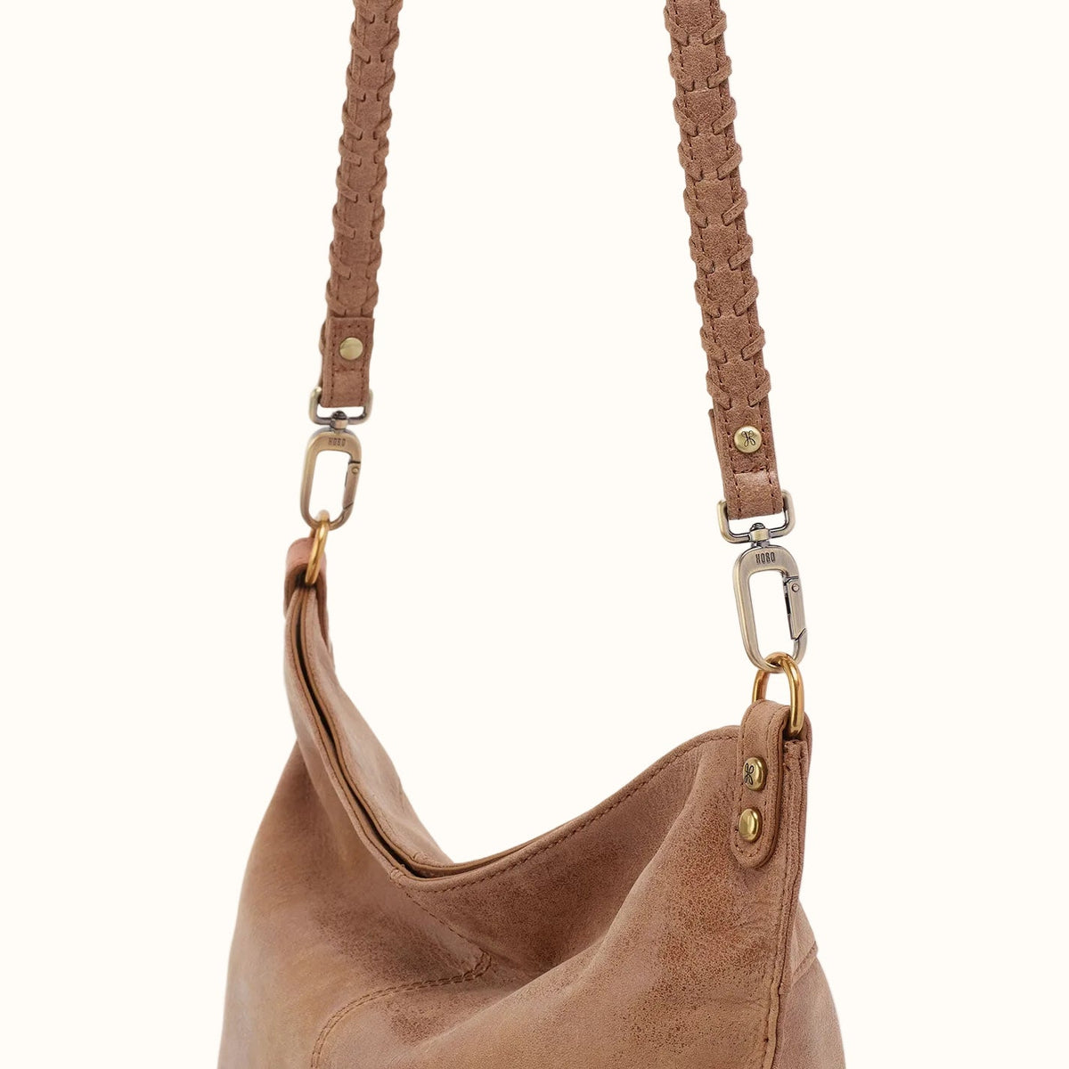 Thin Braided Strap In Buffed Leather - Whiskey