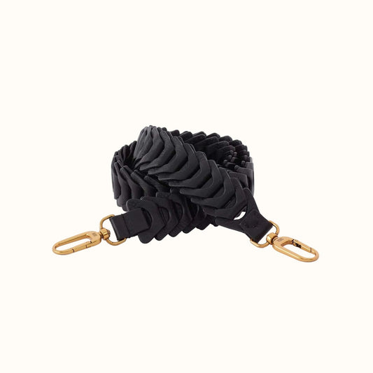 Leather Link Strap In Pebbled Leather - Black