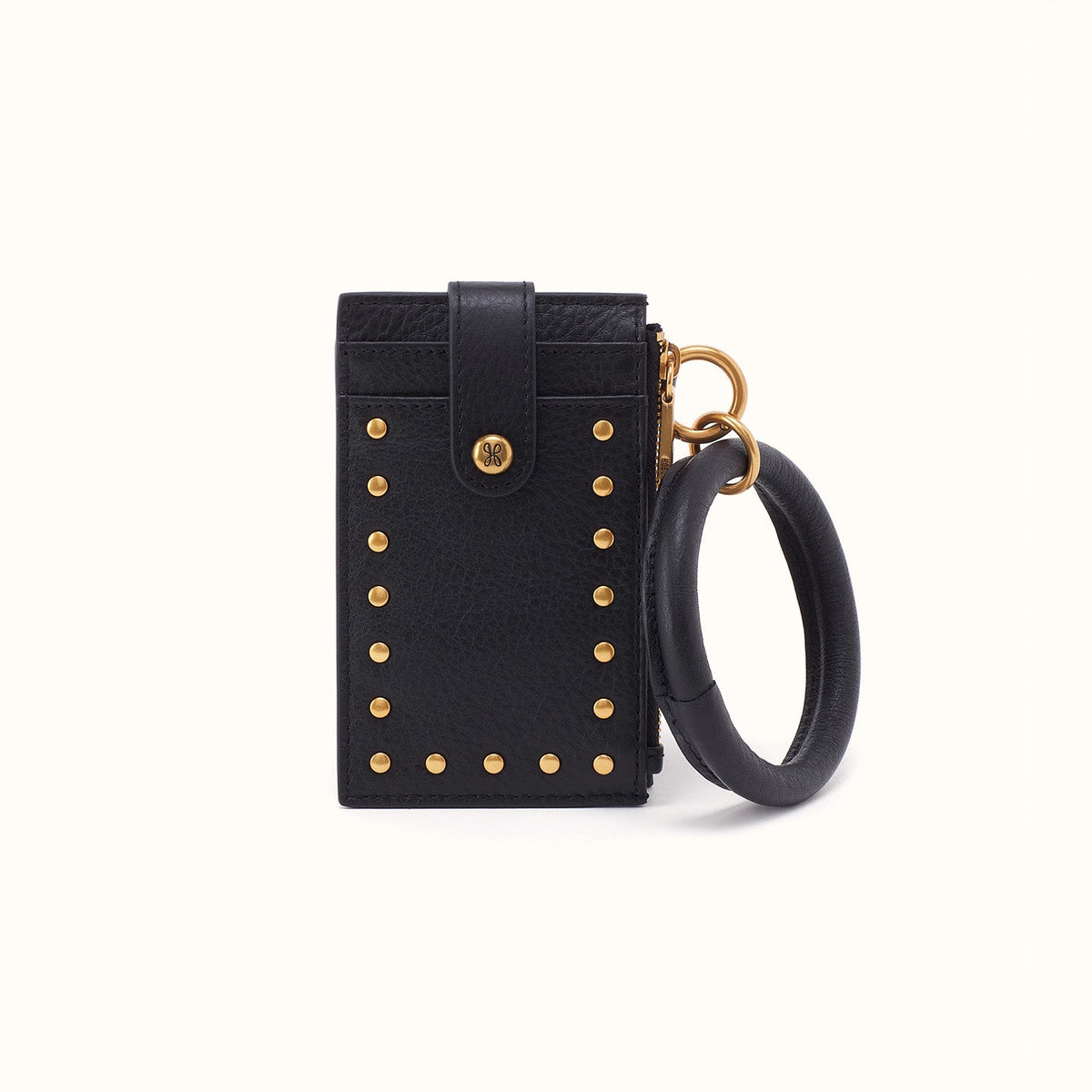 Ring Credit Card Wristlet in Pebbled Leather - Black