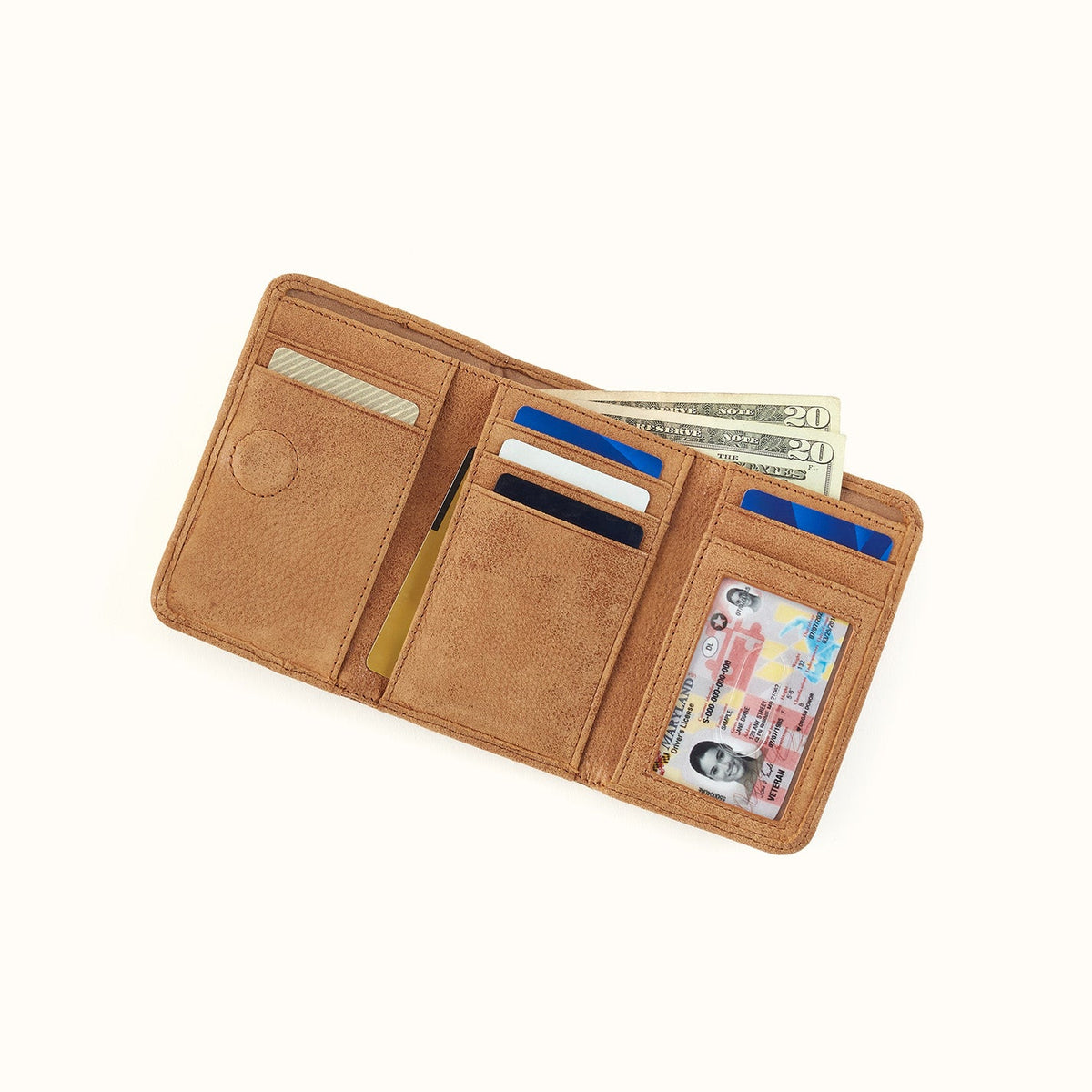Jill Trifold Wallet In Buffed Leather - Whiskey