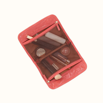 Beauty Cosmetic Pouch in Polished Leather - Pink Mirage