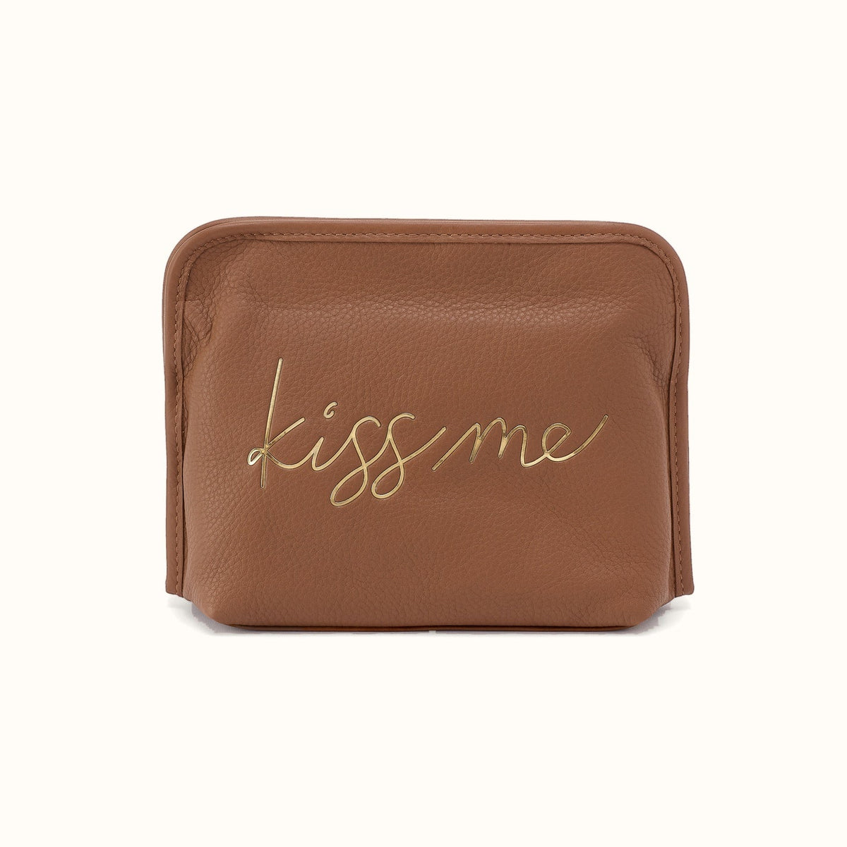 Beauty Cosmetic Pouch in Pebbled Leather - Timber Brown