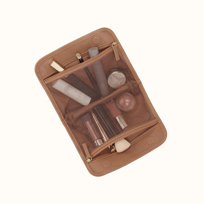 Beauty Cosmetic Pouch in Pebbled Leather - Timber Brown