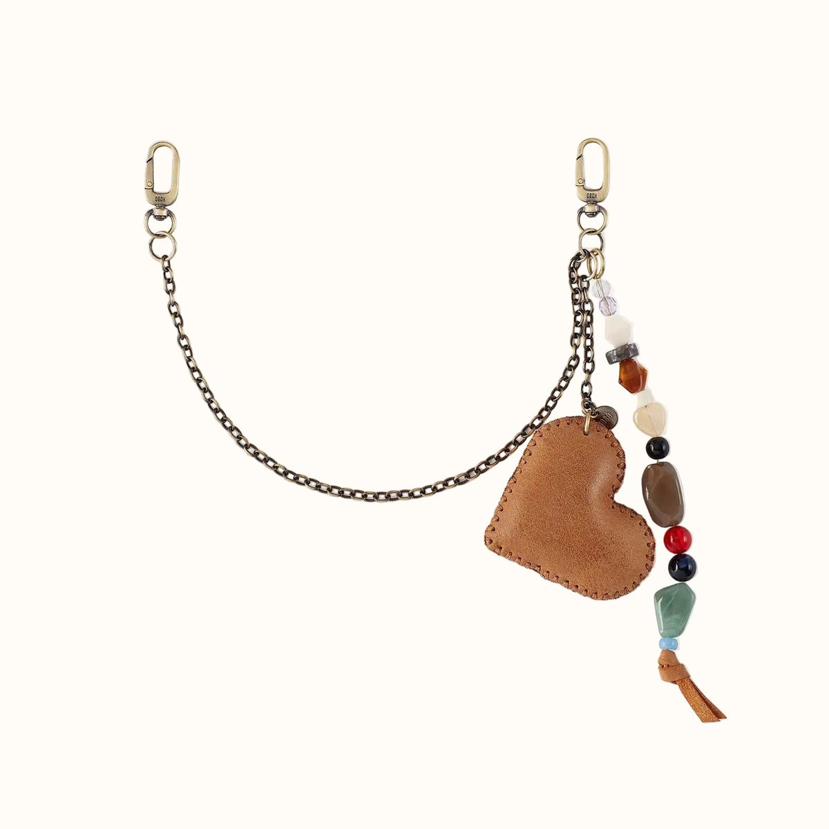 Heart Swells Charm In Buffed Leather - Whiskey