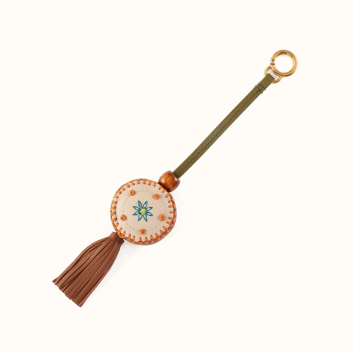 Oregon Fringe Charm In Pebbled Leather - Sunlit Sage