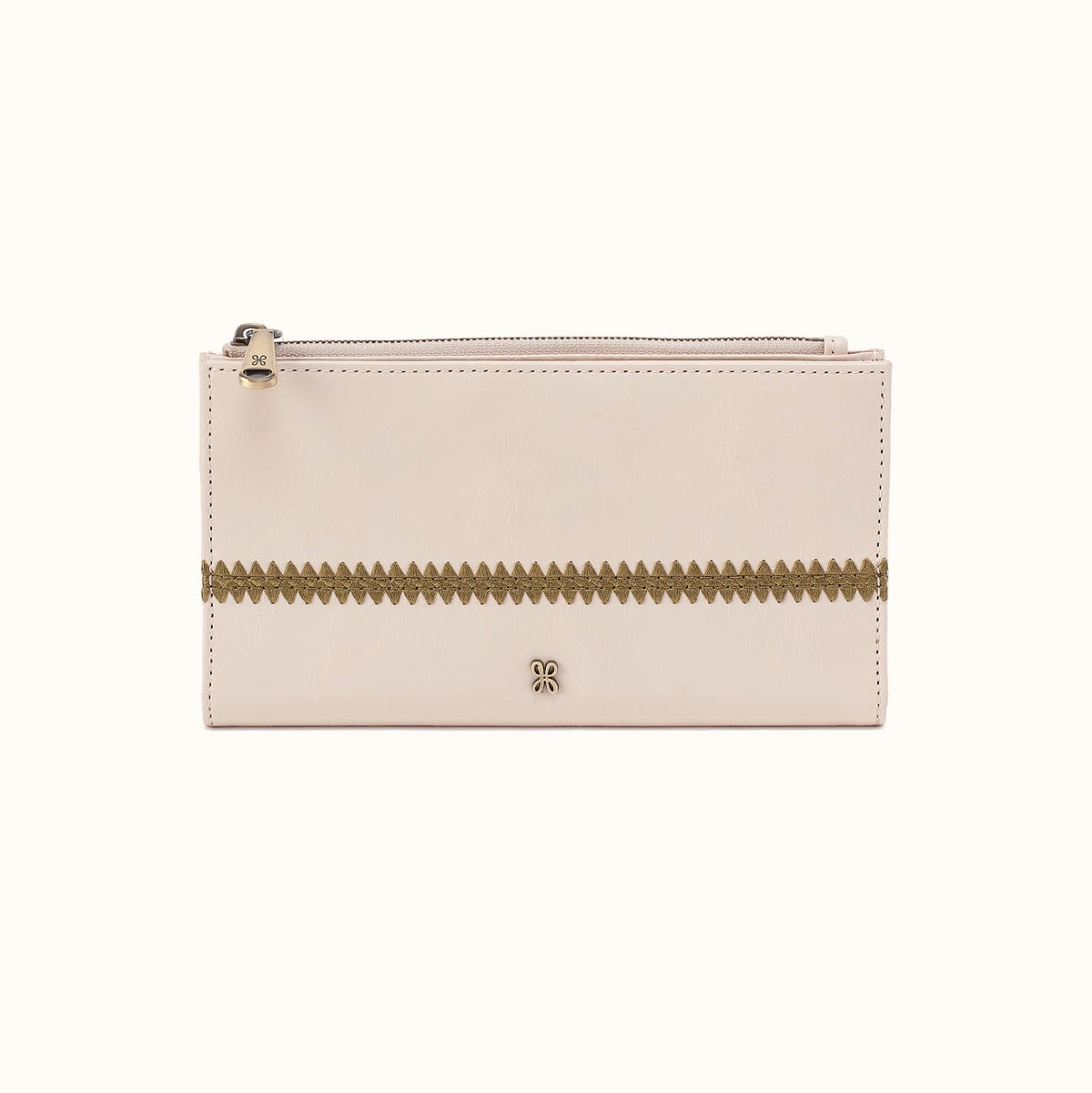 Jill Large Bifold Wallet In Polished Leather - Pale Flax